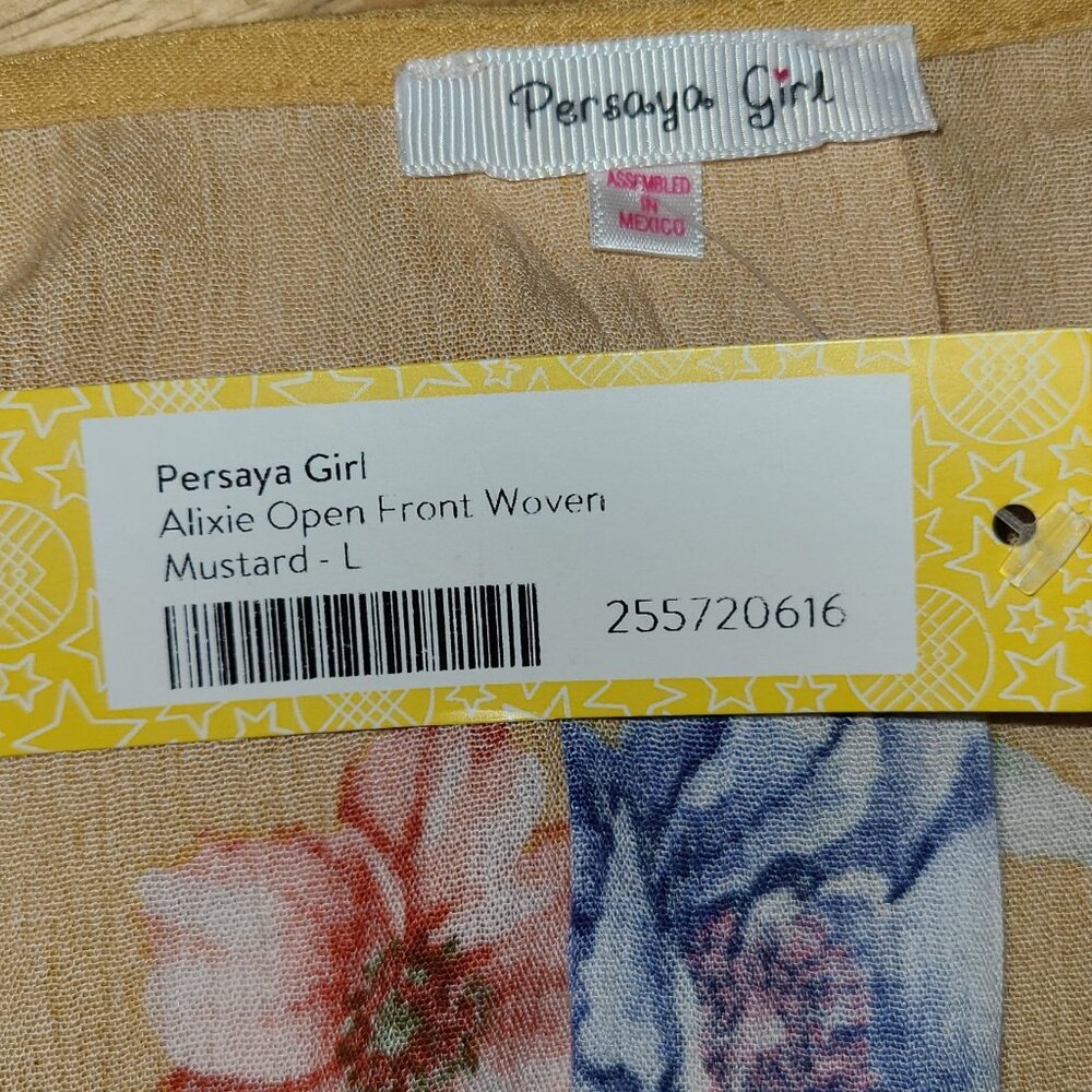 PERSAYA GIRL Yellow Woven Kimono Size L NEW - Picture 5 of 6